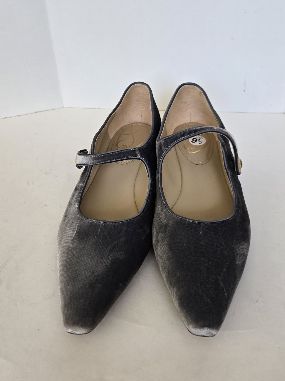 Sam Edelman Pointed Velvet Mary Jane Flats in Gray - Picture 2 of 10